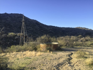 The water tank at the far Wild Burro and Ridgeline Trail junction.
